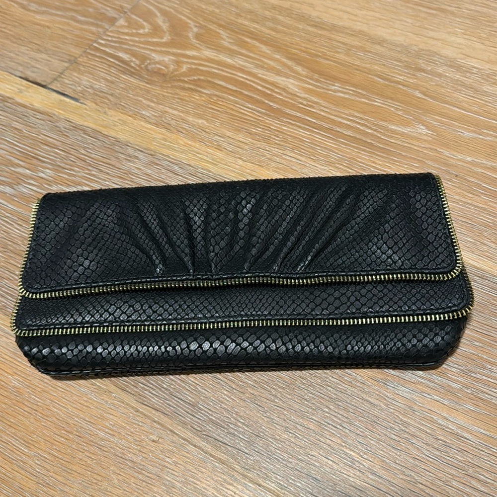 Lauren Merkin snake python print leather clutch with gold zipper